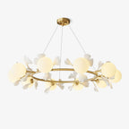 Olivia Ceramic Gingko Floral Brass Chandelier