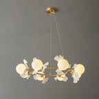 Olivia Ceramic Gingko Floral Brass Chandelier