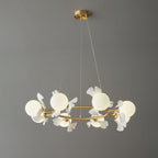 Olivia Ceramic Gingko Floral Brass Chandelier