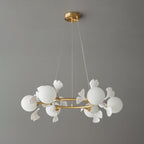 Olivia Ceramic Gingko Floral Brass Chandelier