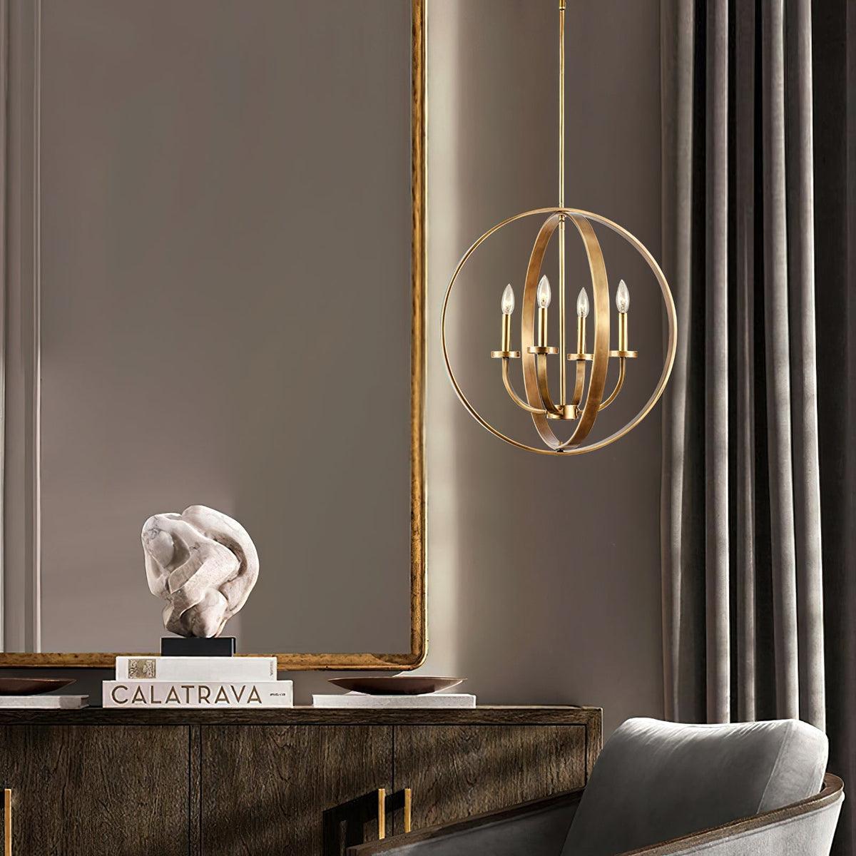 Lustra Chandelier Gold Lantern Frame