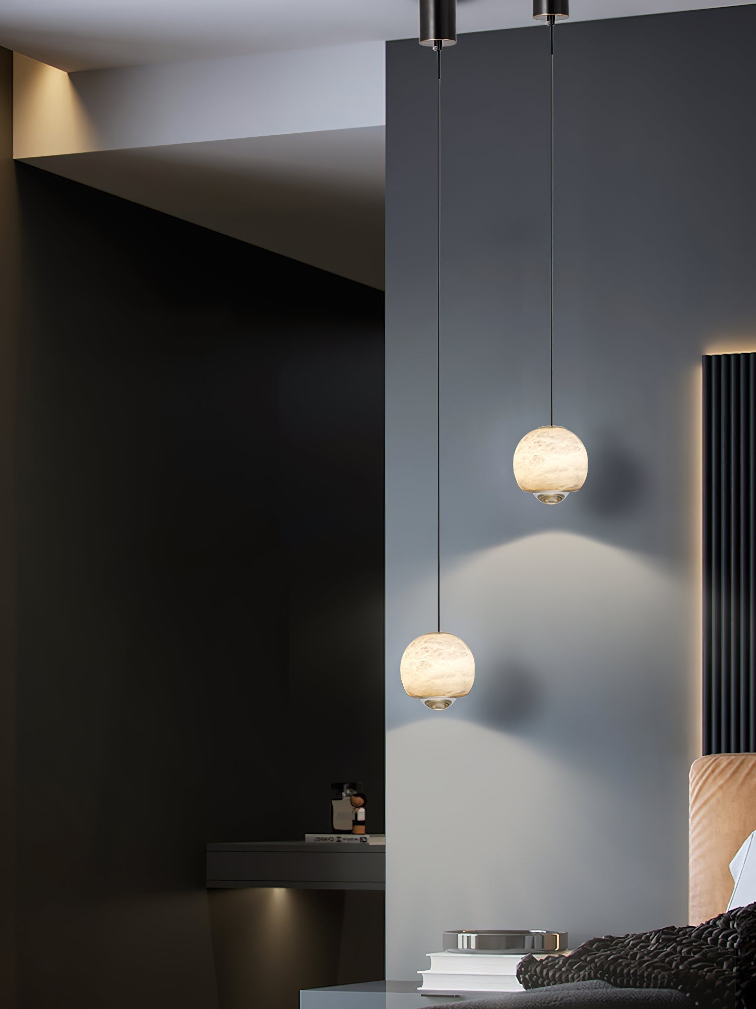 Zephaan Modern Minimalist Brass Alabaster Pendant Light