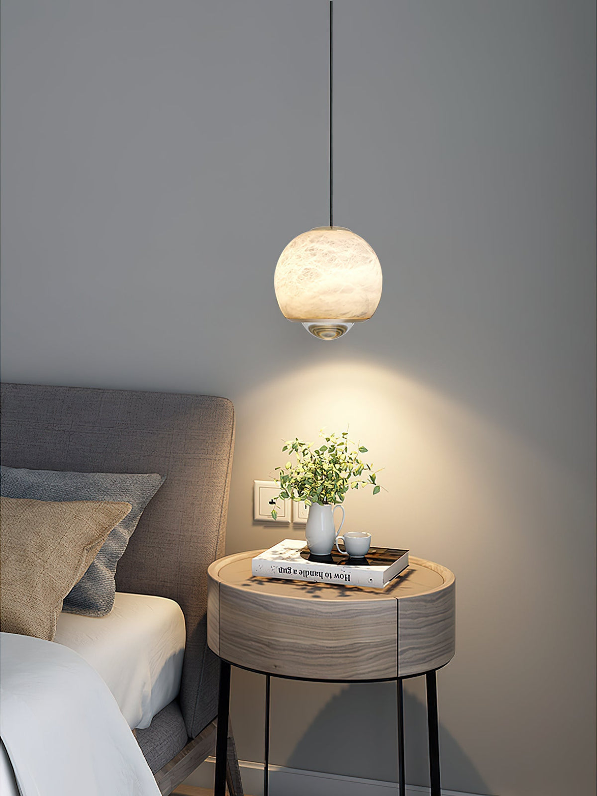 Zephaan Modern Minimalist Brass Alabaster Pendant Light