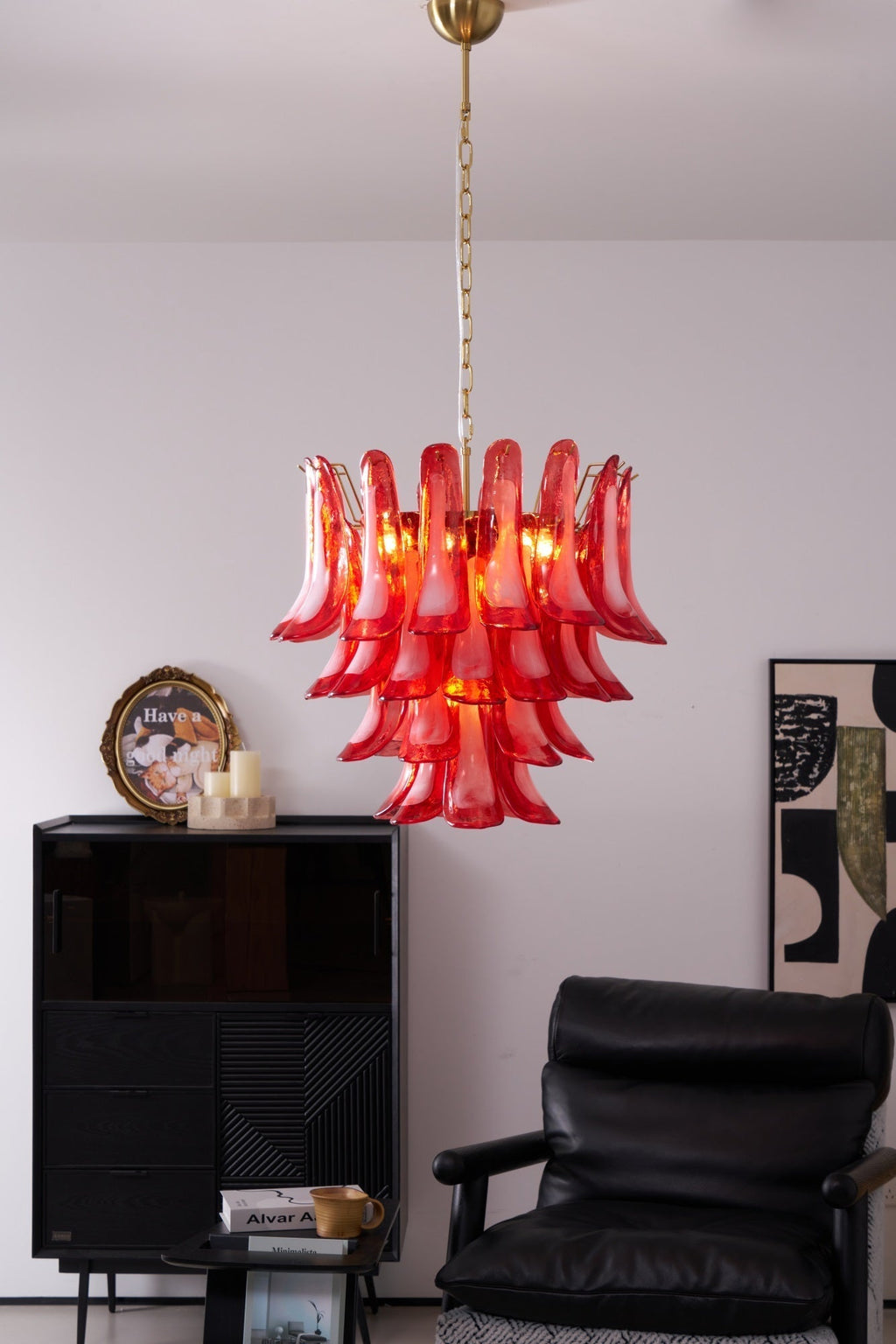 Aurora Chandelier Red Petal Glass Layered Artistic