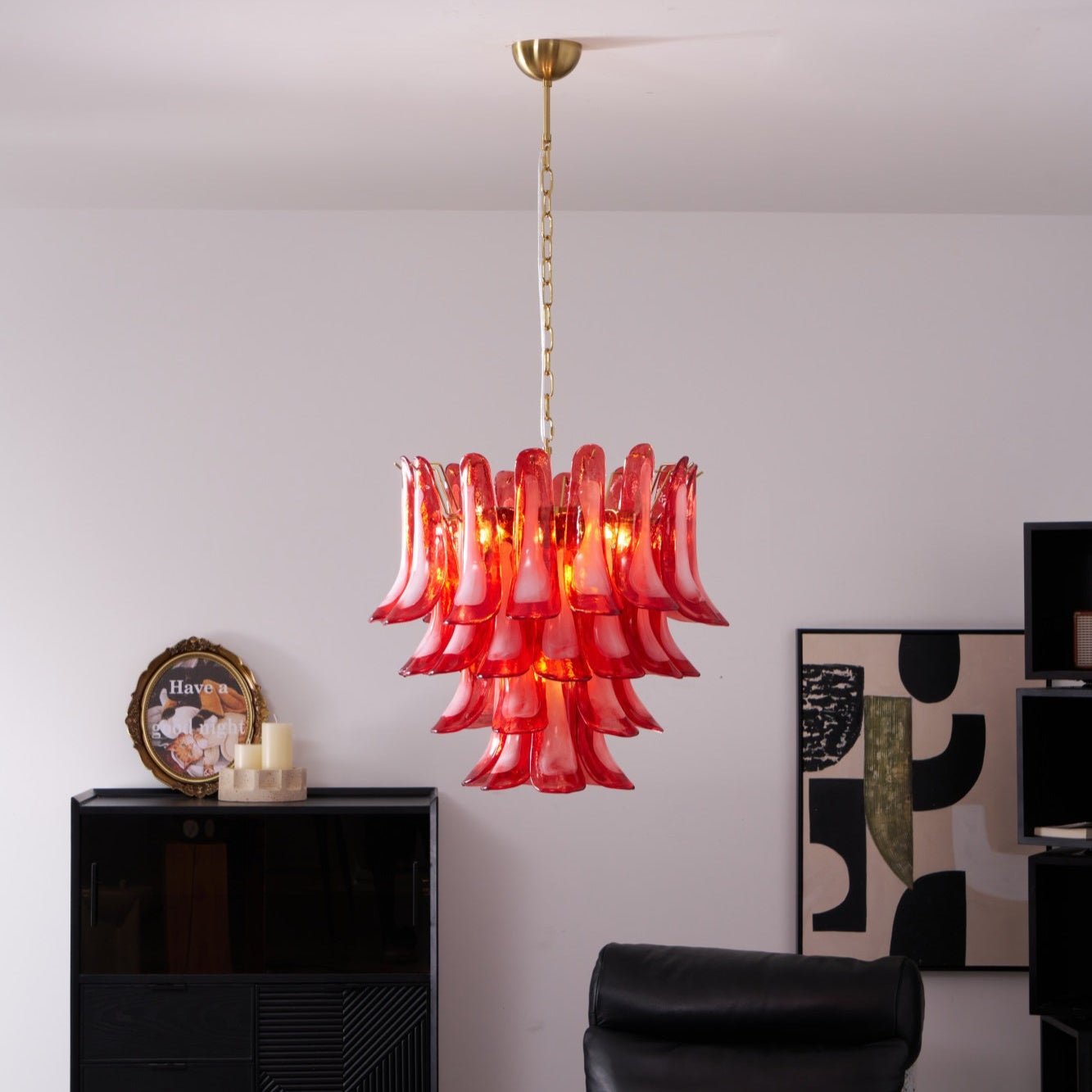 Aurora Chandelier Red Petal Glass Layered Artistic