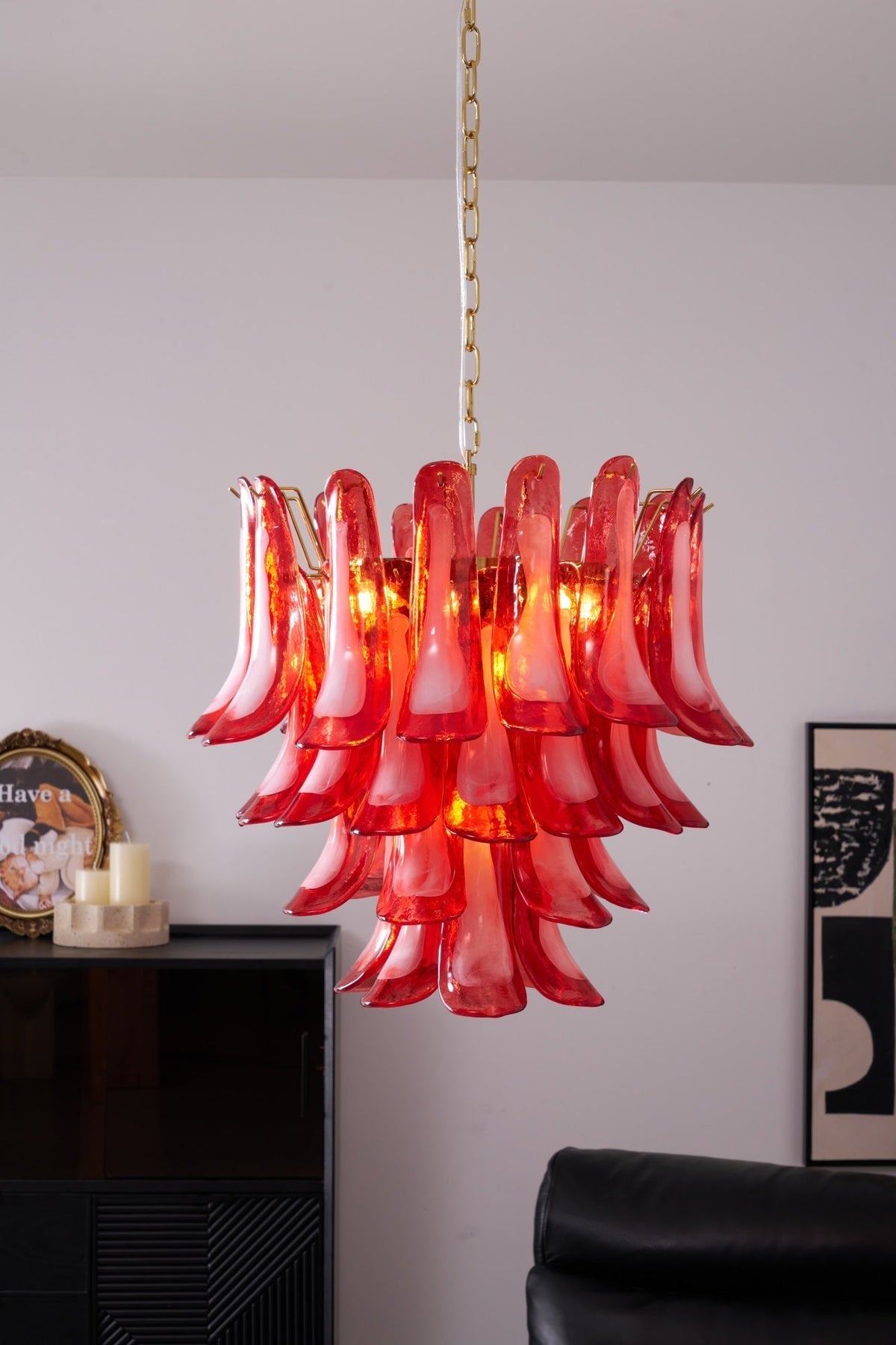 Aurora Chandelier Red Petal Glass Layered Artistic