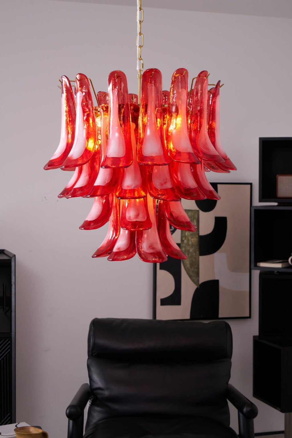 Aurora Chandelier Red Petal Glass Layered Artistic