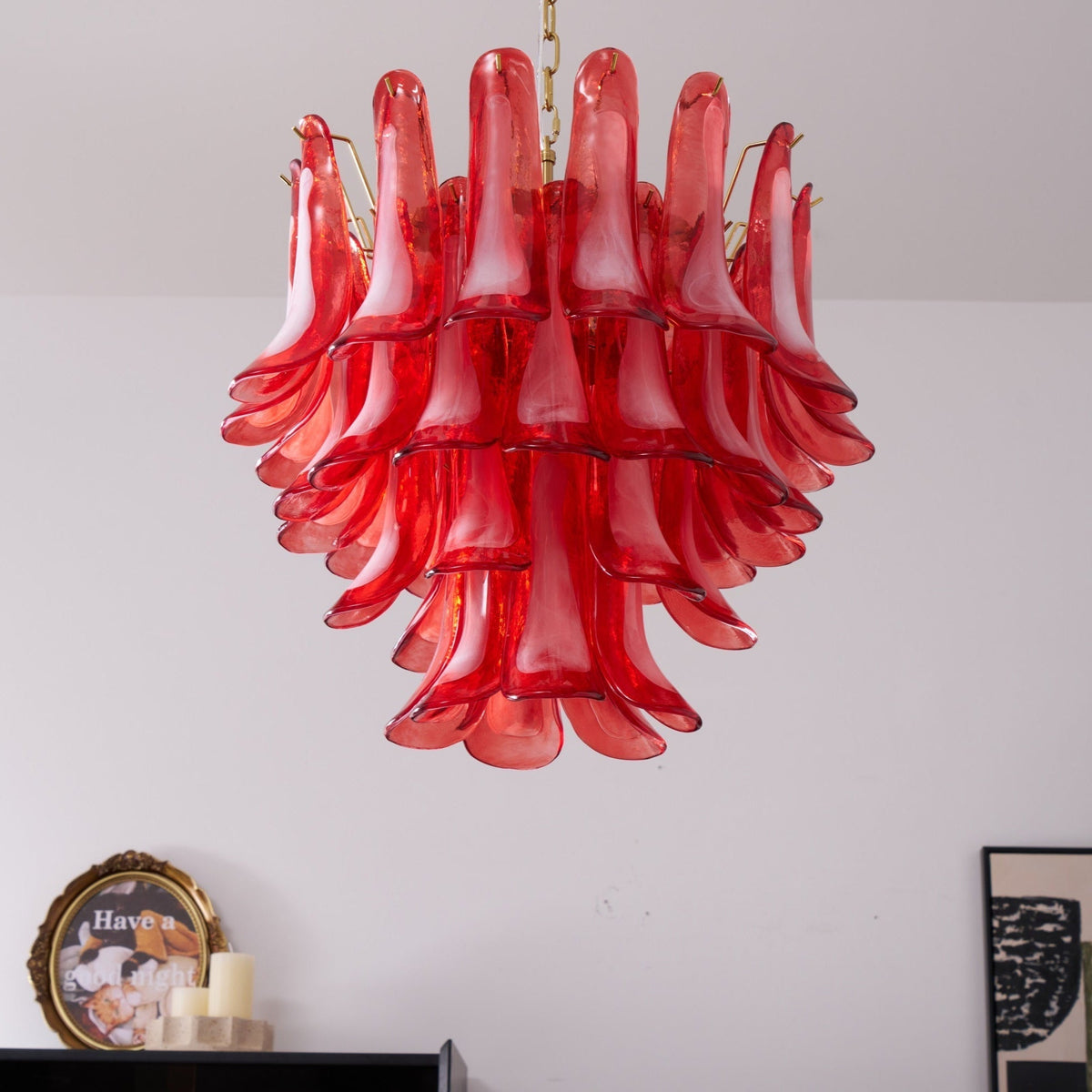 Aurora Chandelier Red Petal Glass Layered Artistic