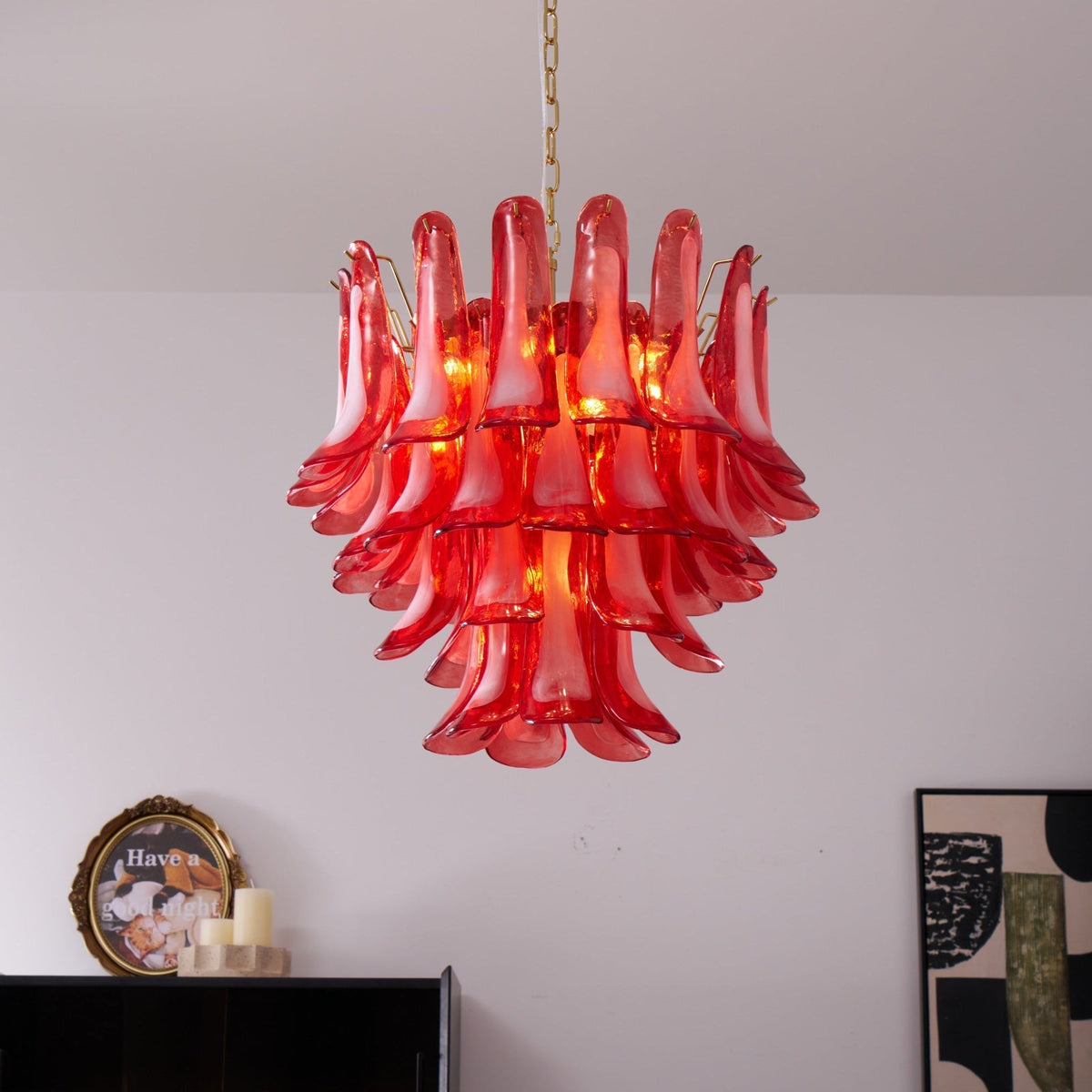 Aurora Chandelier Red Petal Glass Layered Artistic