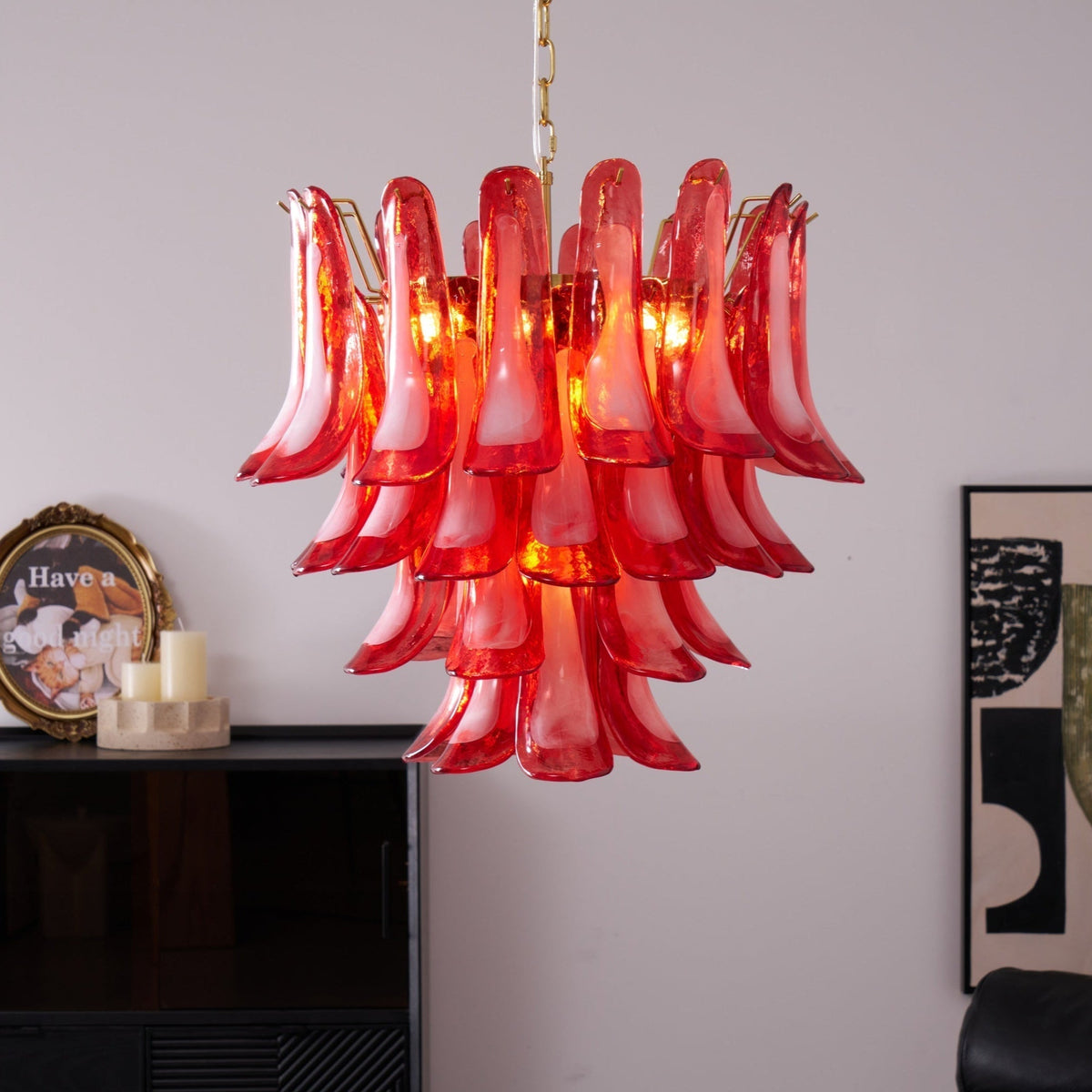 Aurora Chandelier Red Petal Glass Layered Artistic