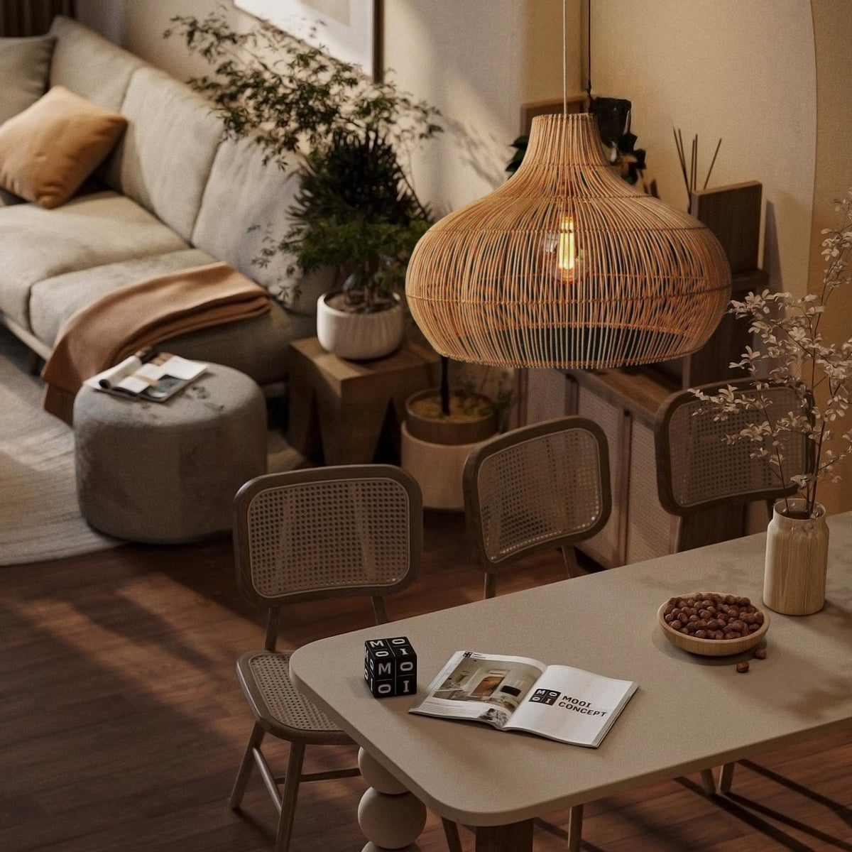 Elsilira Elegance Natural Rattan Pendant Lamp