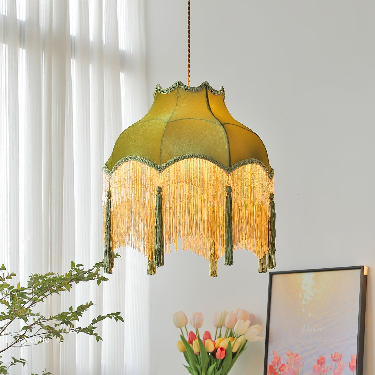 Fina Pendant Light Velvet Fringe Vintage Elegant Tassel
