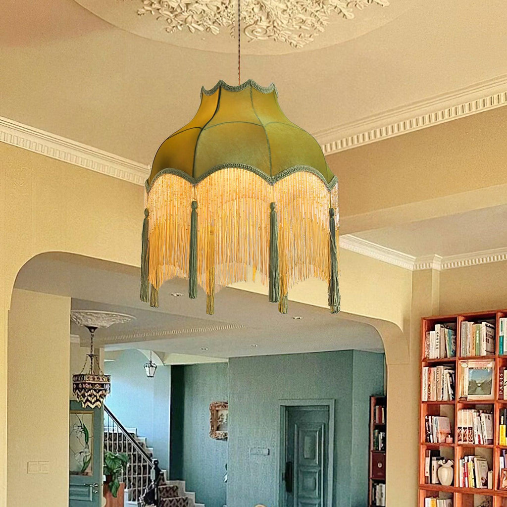 Fina Pendant Light Velvet Fringe Vintage Elegant Tassel