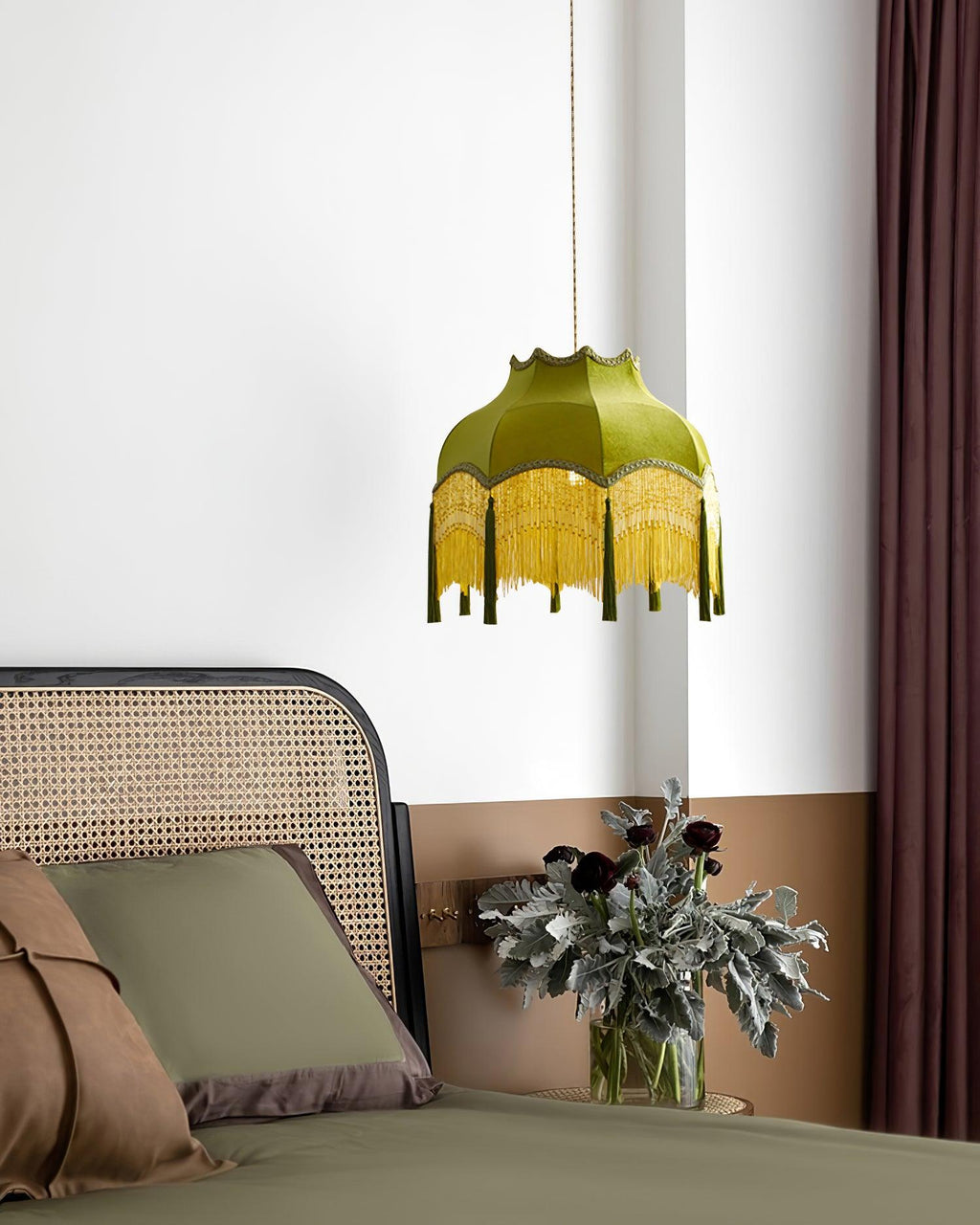 Fina Pendant Light Velvet Fringe Vintage Elegant Tassel