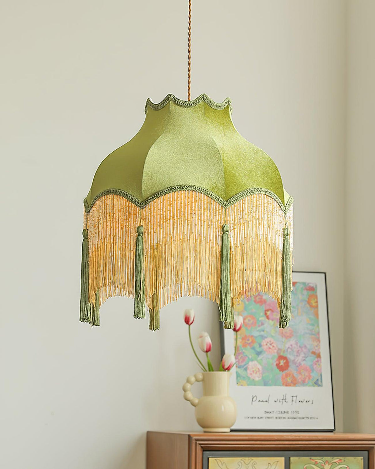 Fina Pendant Light Velvet Fringe Vintage Elegant Tassel