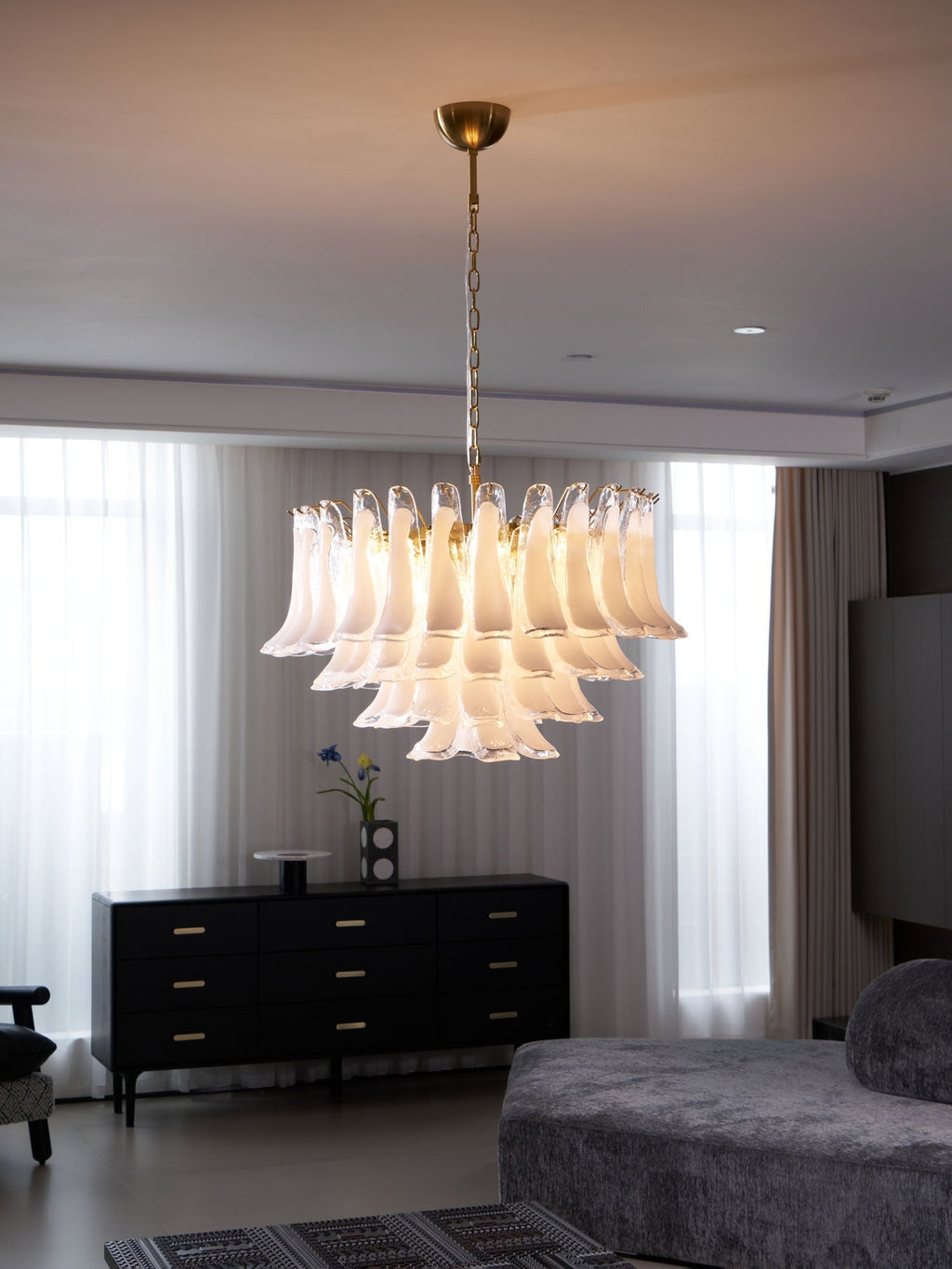 Aurora Chandelier Pink Glass Leaf Layered Floral Glamour