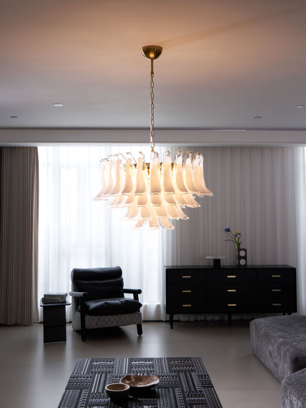 Aurora Chandelier Pink Glass Leaf Layered Floral Glamour
