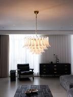 Aurora Chandelier Pink Glass Leaf Layered Floral Glamour