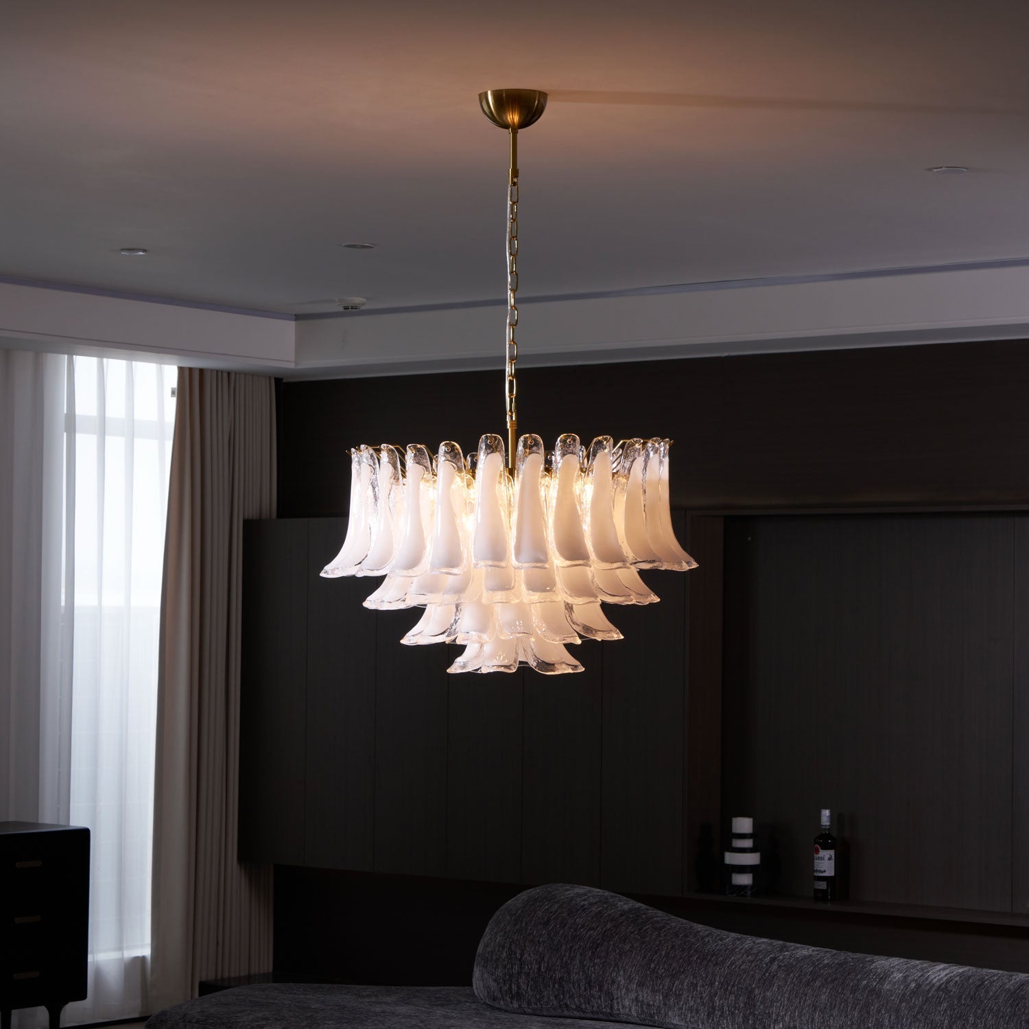 Aurora Chandelier Pink Glass Leaf Layered Floral Glamour