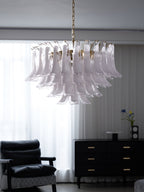 Aurora Chandelier Pink Glass Leaf Layered Floral Glamour