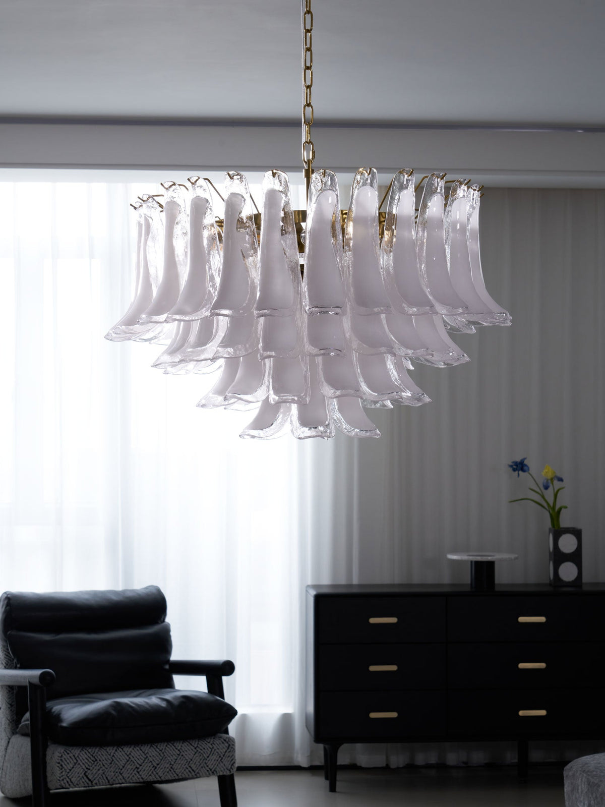 Aurora Chandelier Pink Glass Leaf Layered Floral Glamour