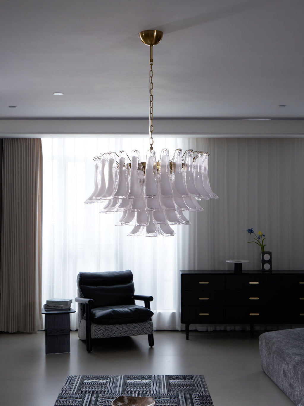 Aurora Chandelier Pink Glass Leaf Layered Floral Glamour