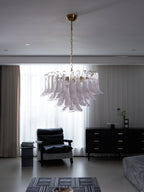 Aurora Chandelier Pink Glass Leaf Layered Floral Glamour
