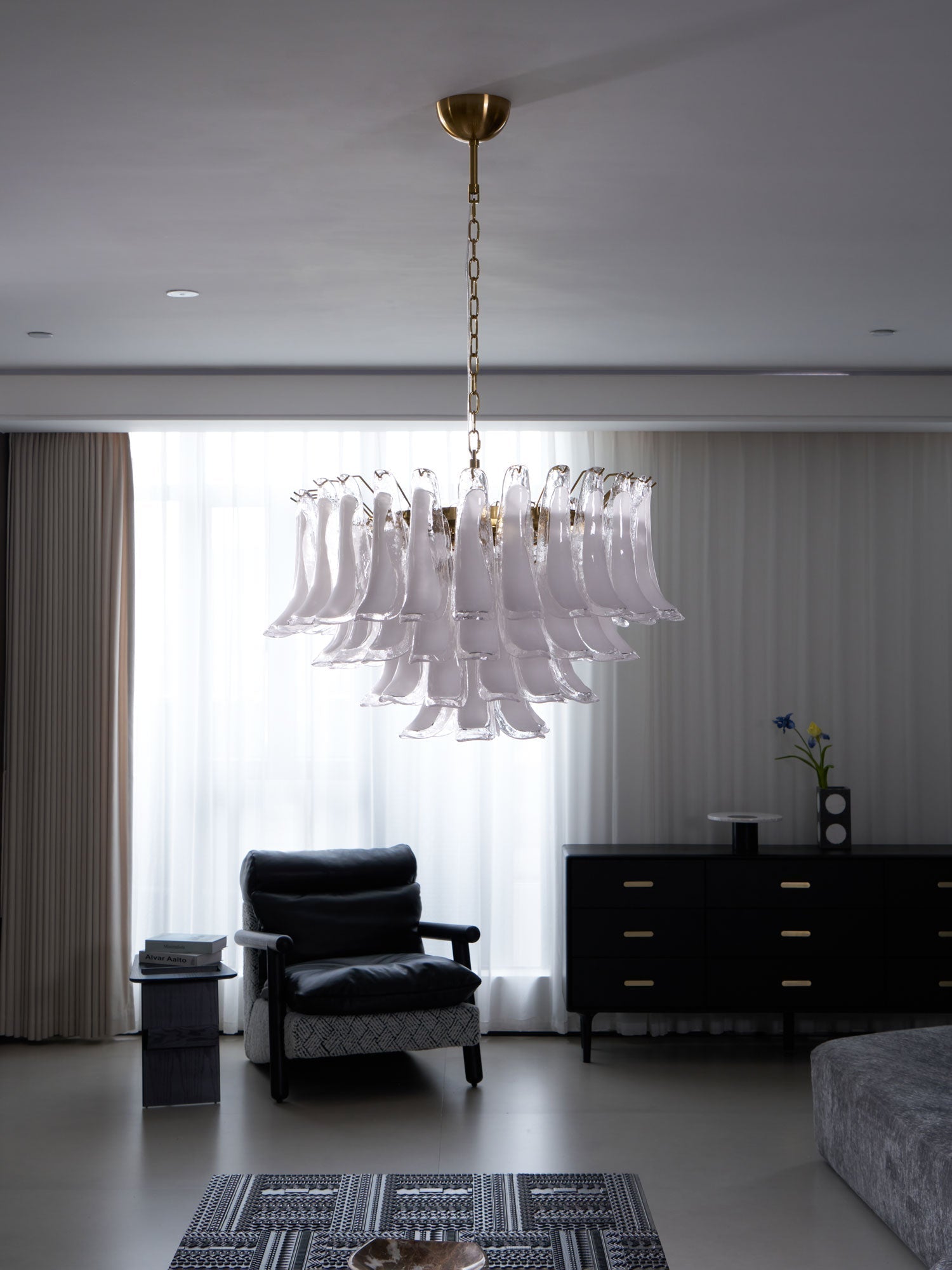 Aurora Chandelier Pink Glass Leaf Layered Floral Glamour