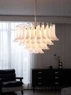 Aurora Chandelier Pink Glass Leaf Layered Floral Glamour