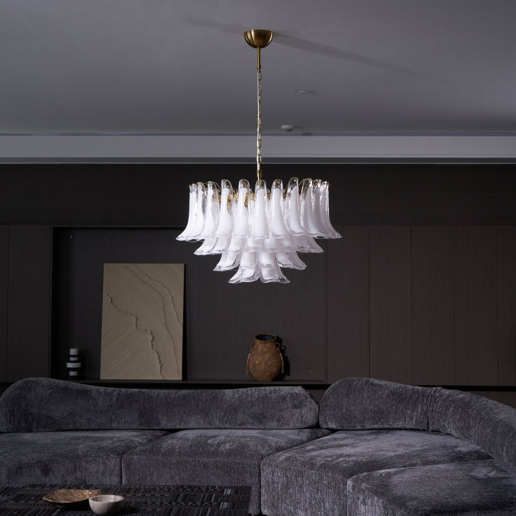 Aurora Chandelier Pink Glass Leaf Layered Floral Glamour