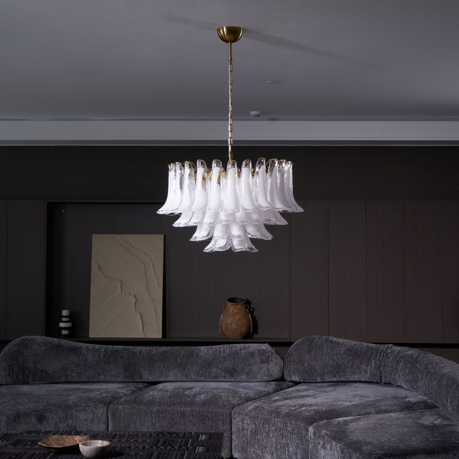 Aurora Chandelier Pink Glass Leaf Layered Floral Glamour