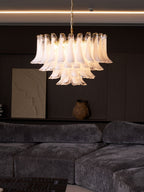 Aurora Chandelier Pink Glass Leaf Layered Floral Glamour