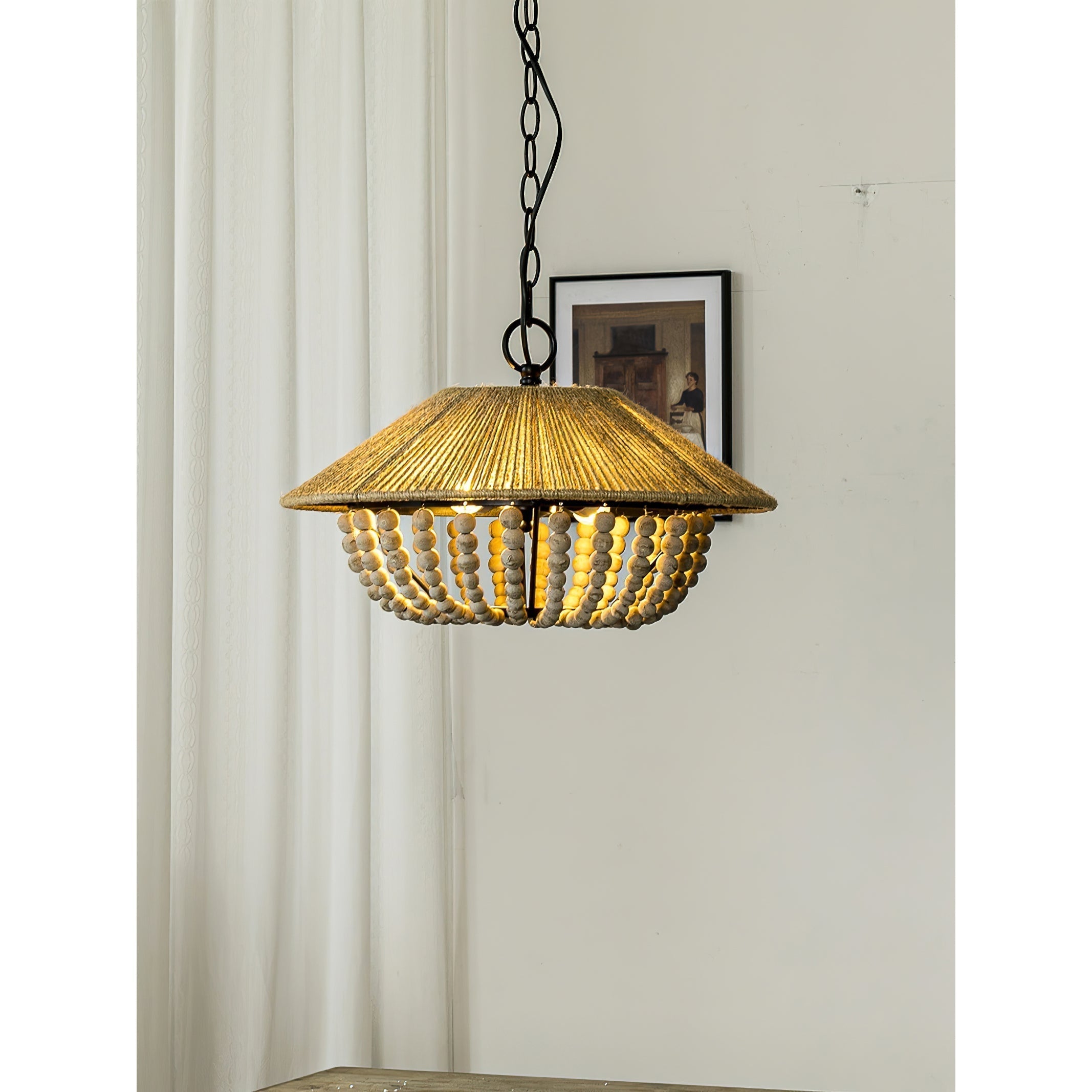 Elmarion Elegance Natural Farmhouse Wooden Pendant Lamp