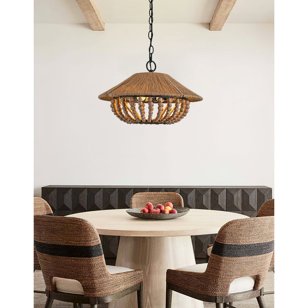Elmarion Elegance Natural Farmhouse Wooden Pendant Lamp