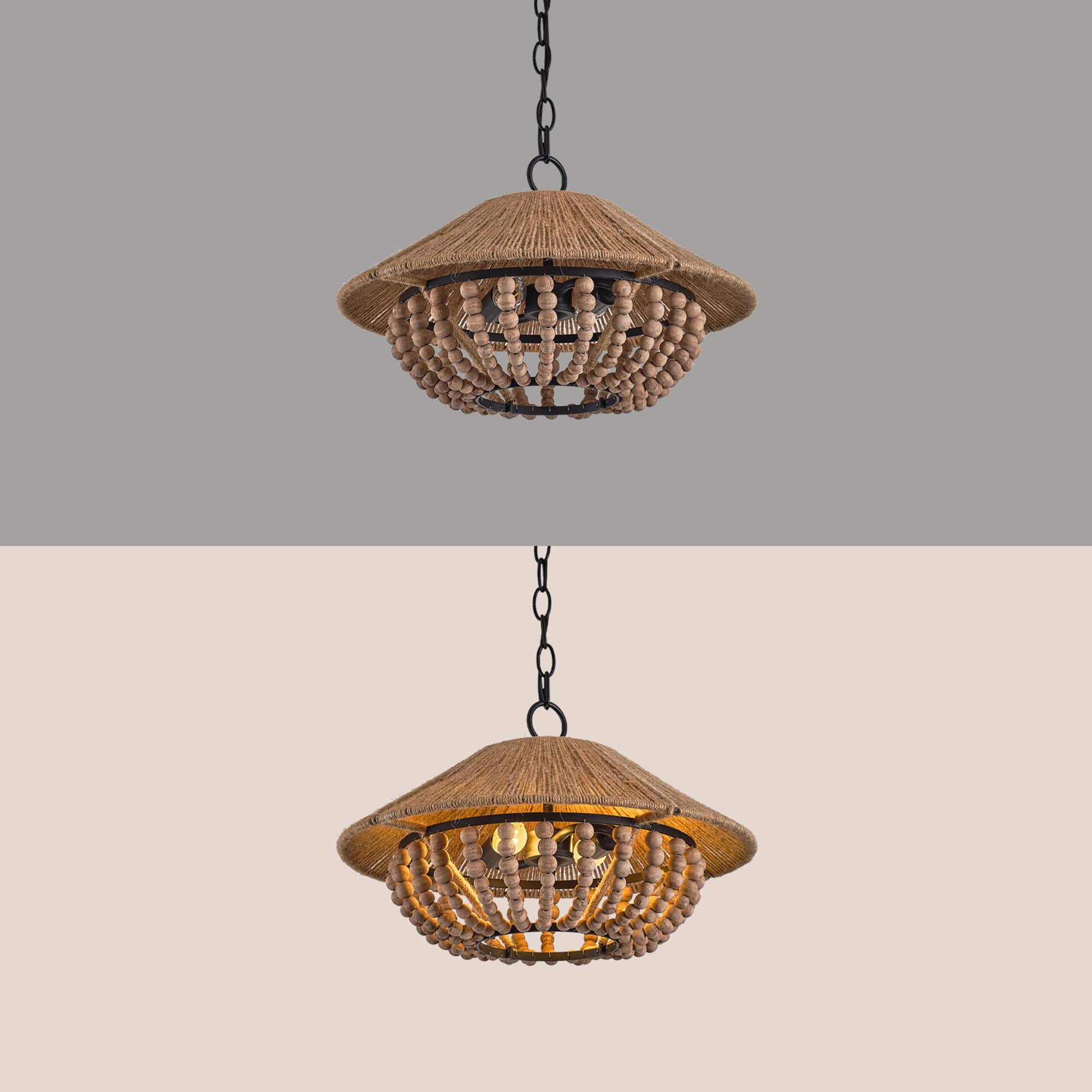 Elmarion Elegance Natural Farmhouse Wooden Pendant Lamp