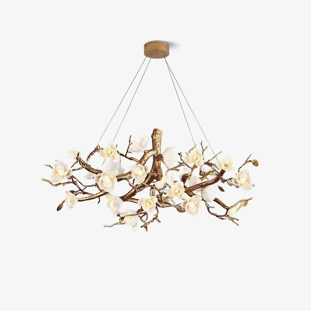Avaros Postmodern Luxury Flower Bloom Branch Brass Ceramic Chandelier