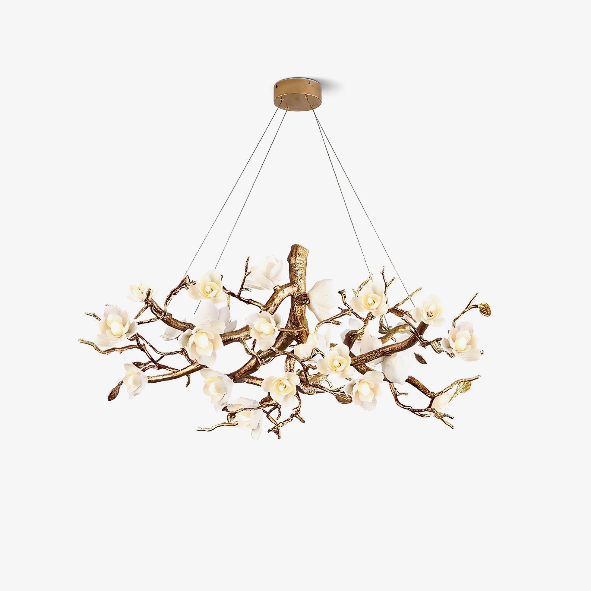 Avaros Postmodern Luxury Flower Bloom Branch Brass Ceramic Chandelier