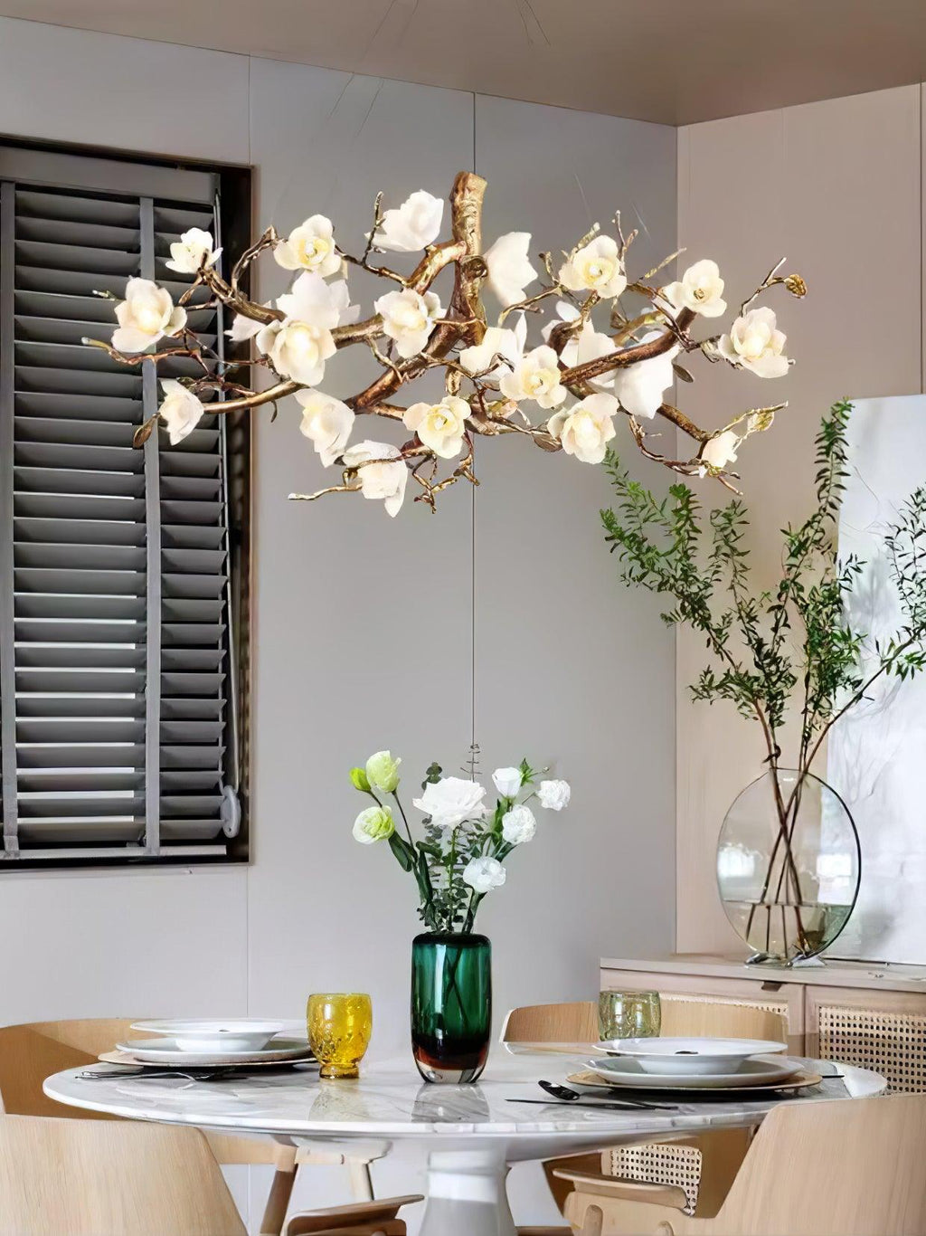 Avaros Postmodern Luxury Flower Bloom Branch Brass Ceramic Chandelier