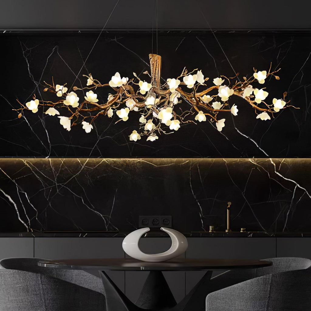 Avaros Postmodern Luxury Flower Bloom Branch Brass Ceramic Chandelier