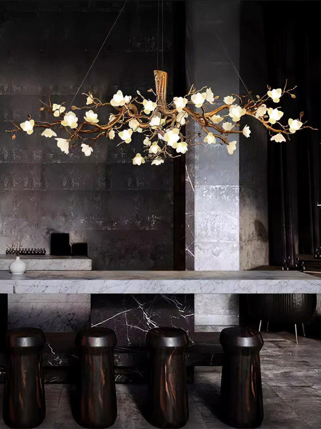 Avaros Postmodern Luxury Flower Bloom Branch Brass Ceramic Chandelier