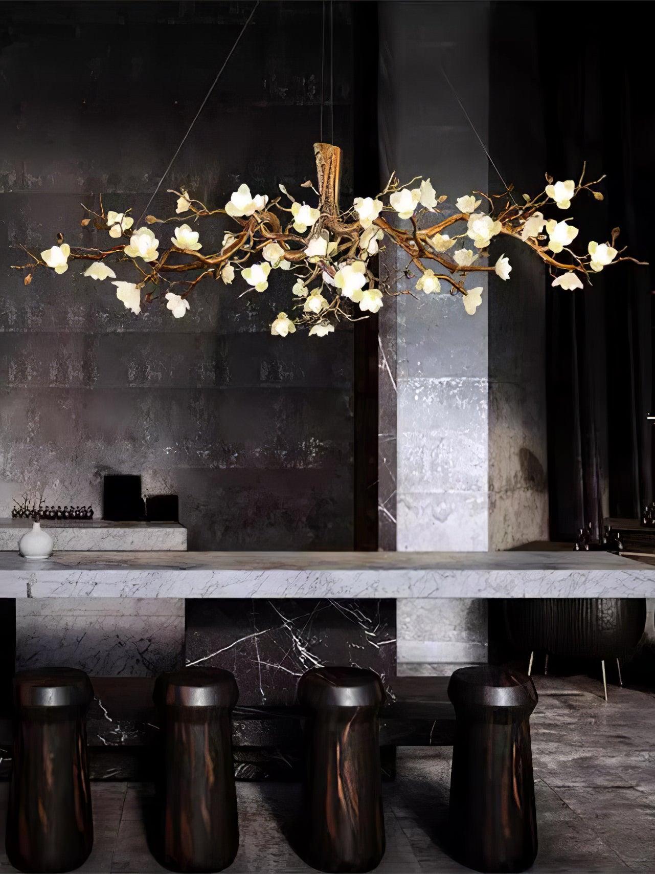 Avaros Postmodern Luxury Flower Bloom Branch Brass Ceramic Chandelier