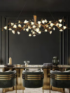 Avaros Postmodern Luxury Flower Bloom Branch Brass Ceramic Chandelier