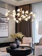 Avaros Postmodern Luxury Flower Bloom Branch Brass Ceramic Chandelier
