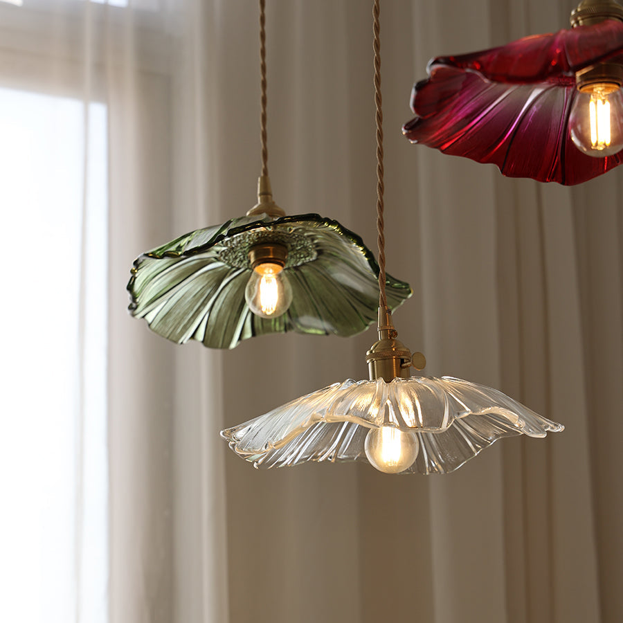 Aria Flower Glass Hanging Pendant Light Hardwire / Plug - Letslighting