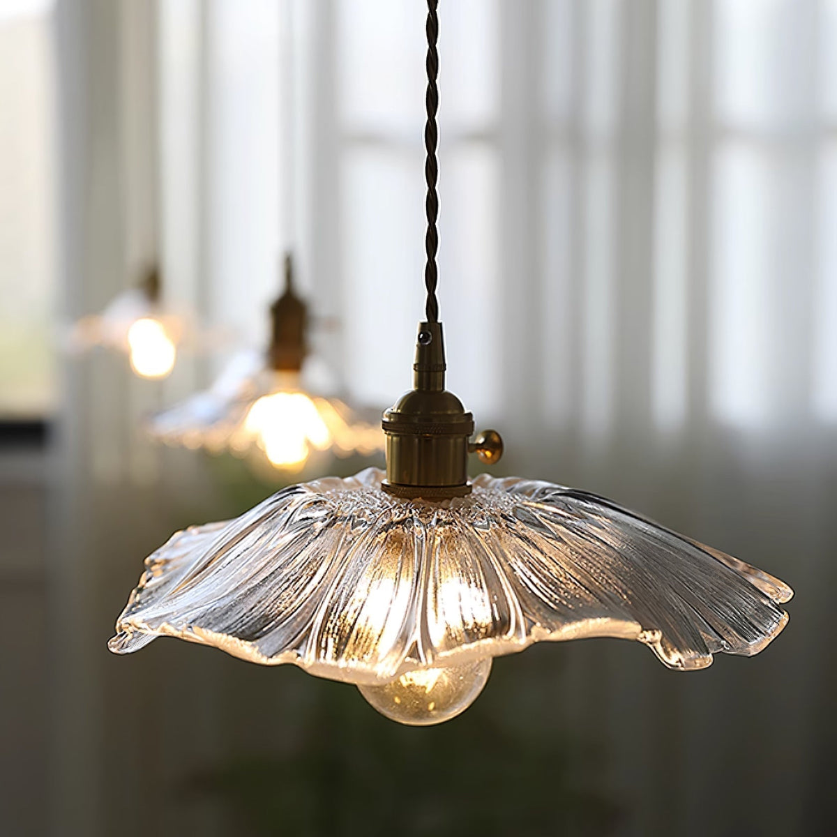 Aria Flower Glass Hanging Pendant Light Hardwire / Plug - image 5