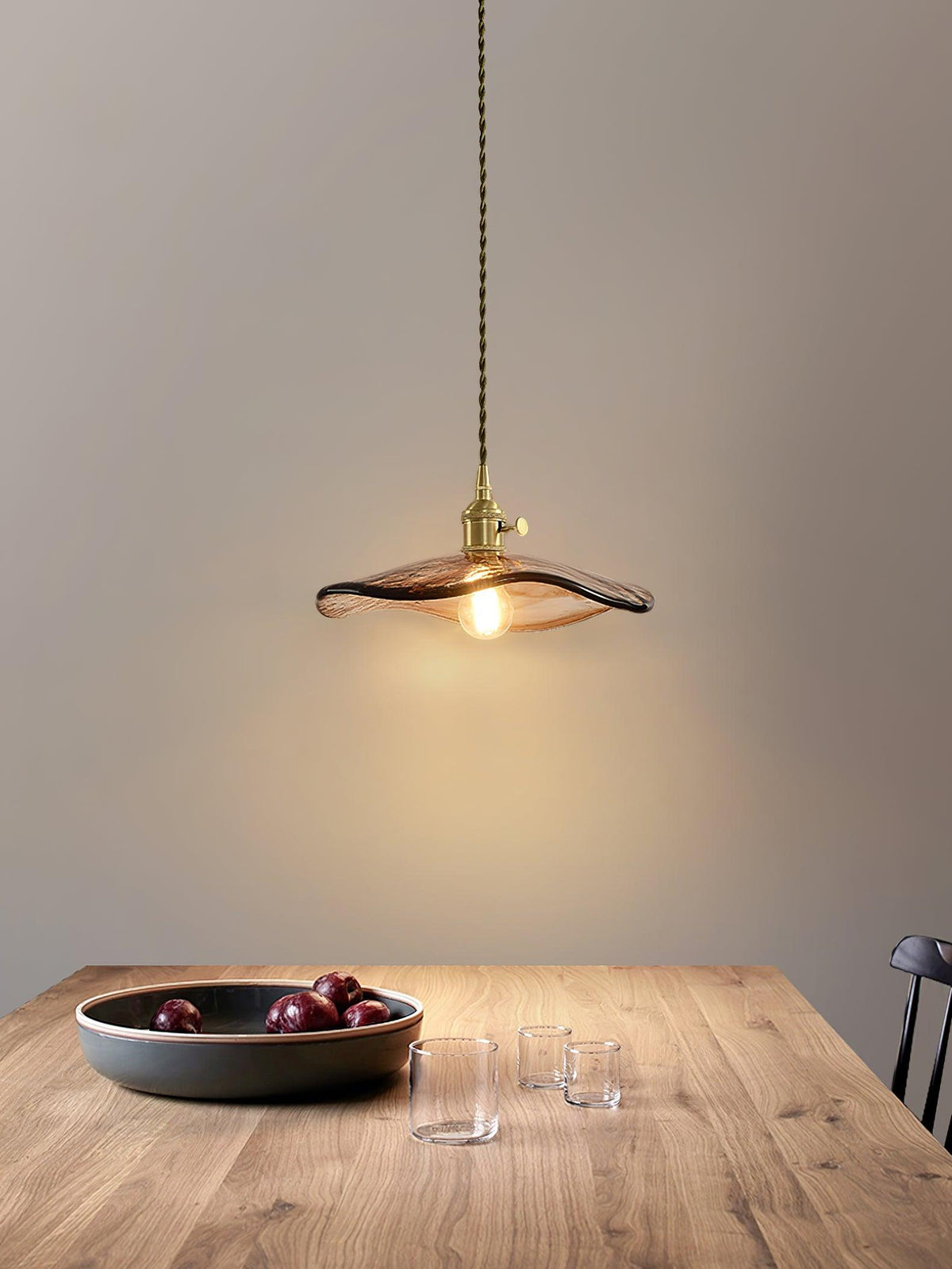 Utalira Art Flower Petal Swag Brass Glass Pendant Light