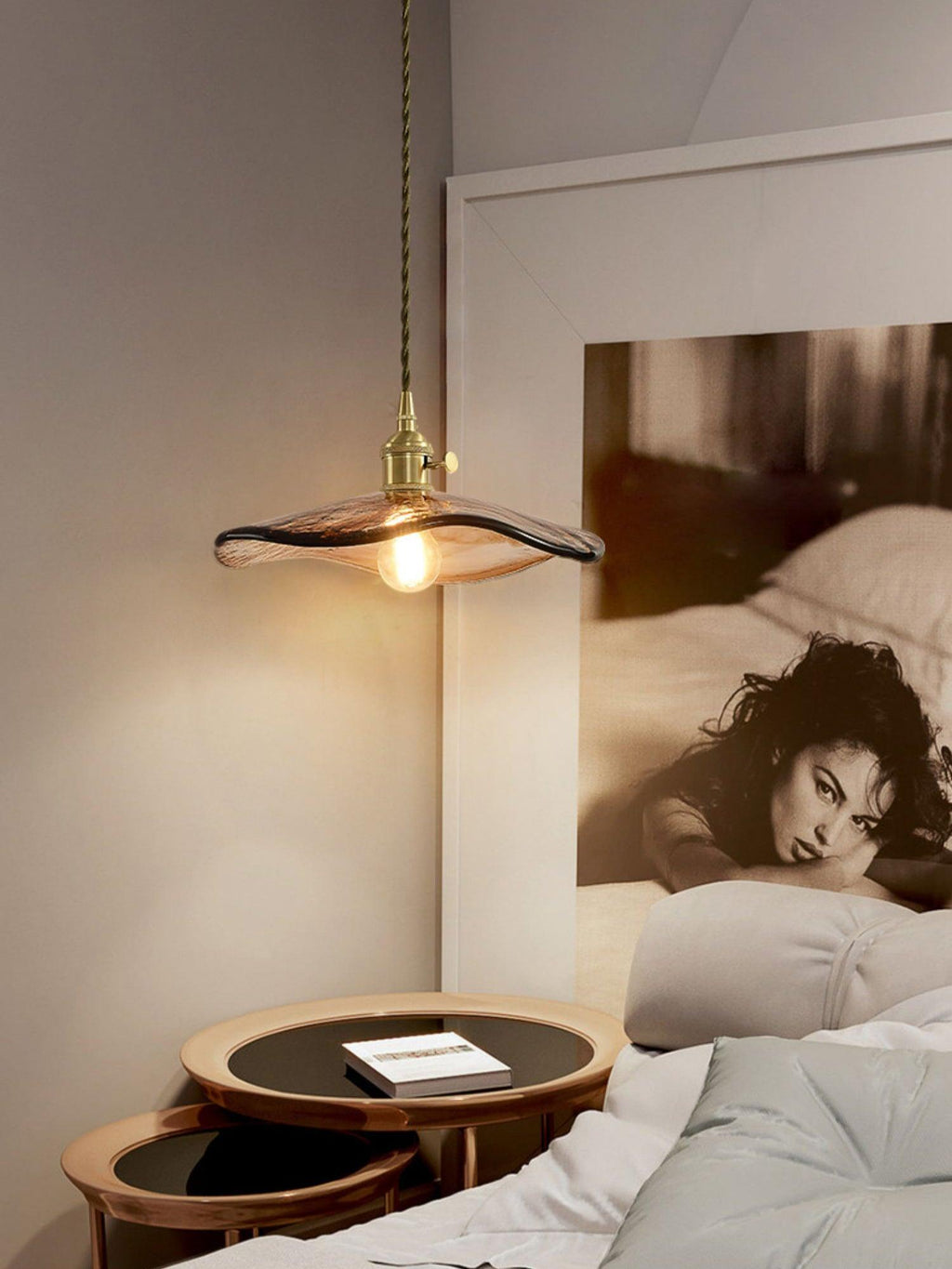 Utalira Art Flower Petal Swag Brass Glass Pendant Light