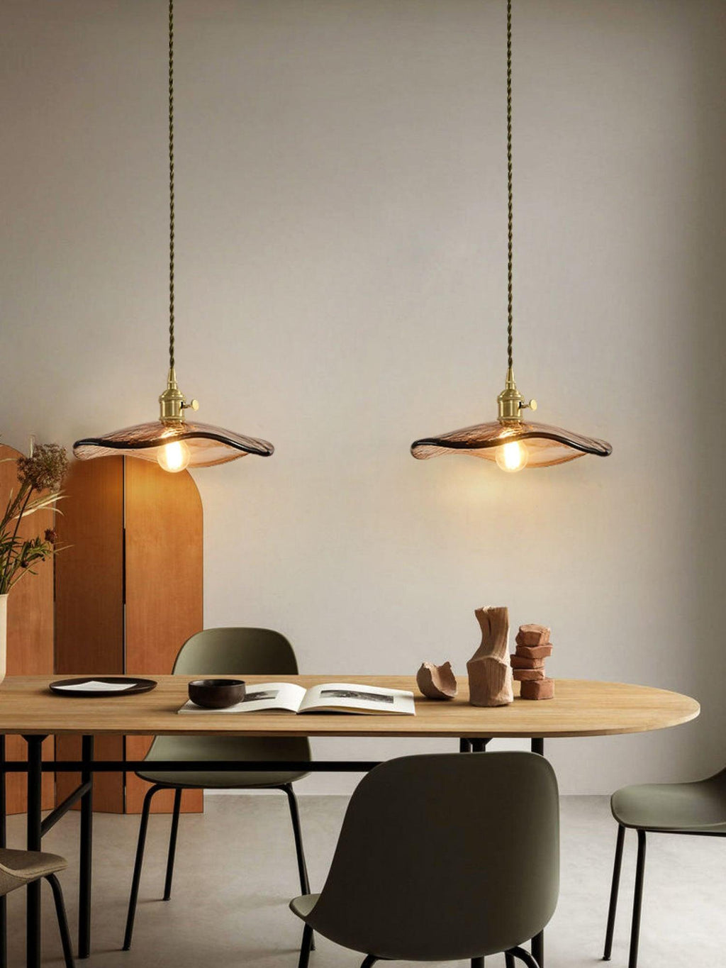 Utalira Art Flower Petal Swag Brass Glass Pendant Light