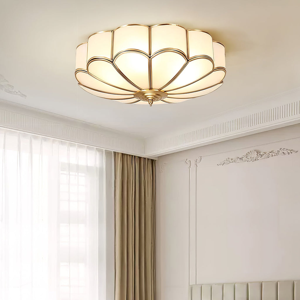 Tiffany Vintage Glass Brass Ceiling Light