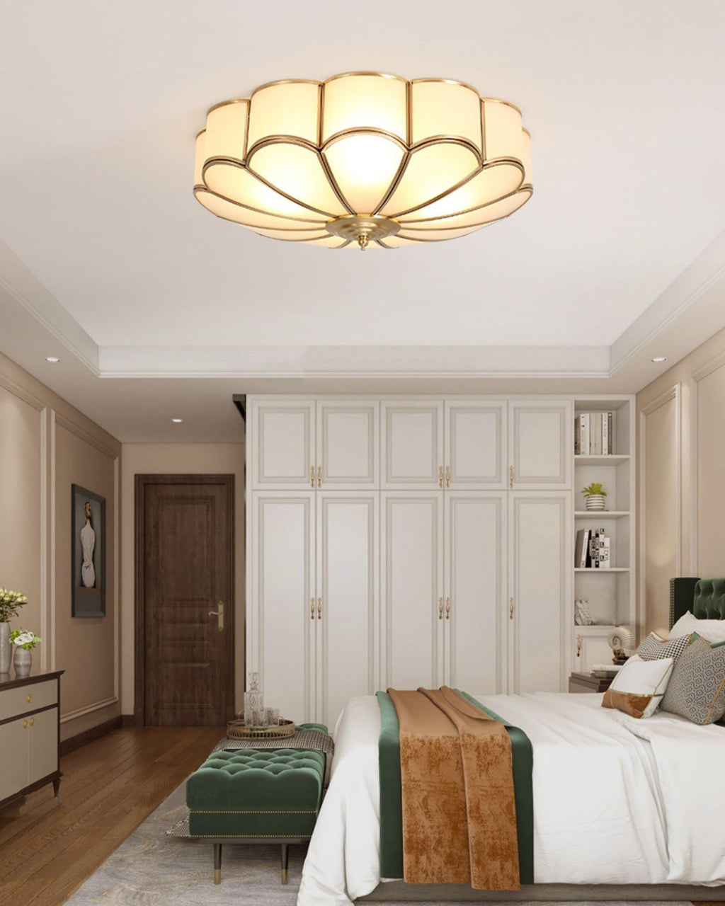 Lustra Ceiling Light Flower Shape Glass Brass